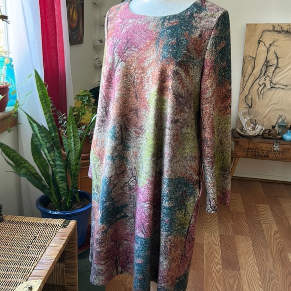 Floral Long Sleeved Shift Dress with Forest Pattern & Pockets Womens XL MISSLOOK - Picture 1 of 8